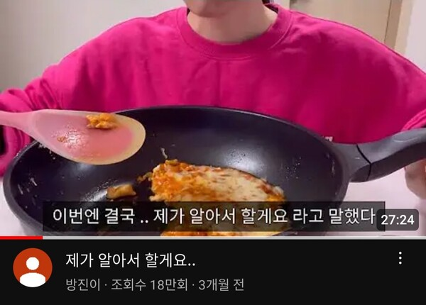 유튜브 '방진이' 채널 일부 캡쳐본